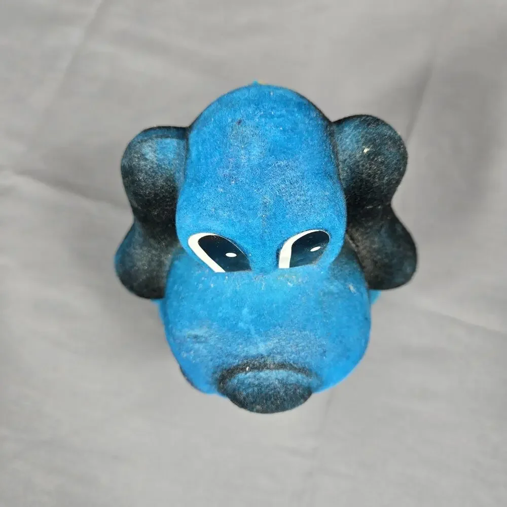 Vtg 1973 Genie Toys Inc Flocked Blue Barking Dog Coin Bank St Louis MO Puppy - Picture 10 of 10